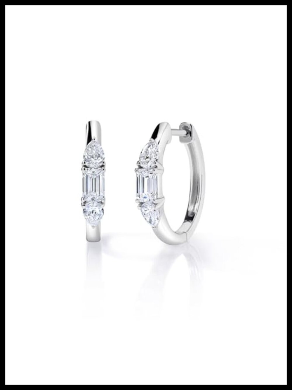 Lab Grown Emerald Cut Diamond Huggie Hoop Earrings in 925 Sterling Silver